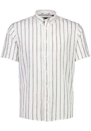 Lindbergh Striped Cotton/linen Shirt S/S Kortärmade skjortor Herr Grön 3XL