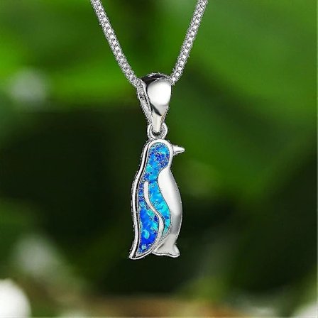 14k Hvitt Gull Pingvin Anheng Dyre Halskjede