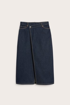 Kappahl | Długa spódnica dżinsowa na zakładkę Ciemny dżins 36 | Ciemny dżins