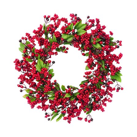 Julkrans för ytterdörr, röd bär konstgjord krans med verklighetstrogen järnek vinterbär design, juldekorationer för öppen spis och företag &