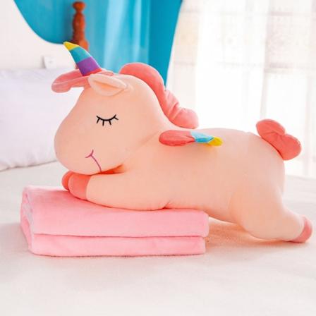 Yksisarvinen tyynypeitto Kaksikäyttöinen luova tyyny Pehmeä, söpö poni, ilmattava cover Pink 60cm