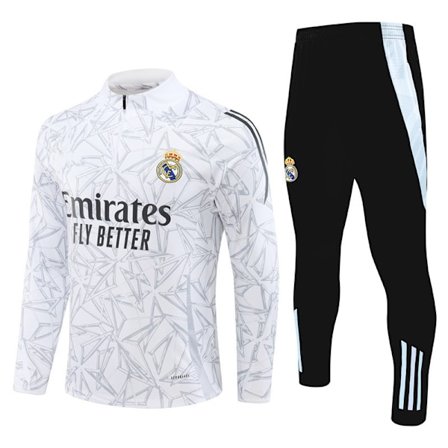 2024-2025 Ny Real Madrid Fotboll Långärmad Halv Zip Tränings T-shirt för Vuxna och Barn