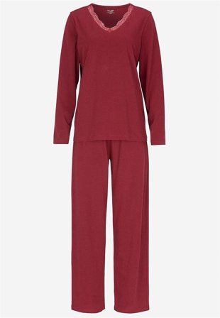 Cellbes of Sweden - Tvådelad pyjamas med spetskant - vinröd - för damer - 46/48