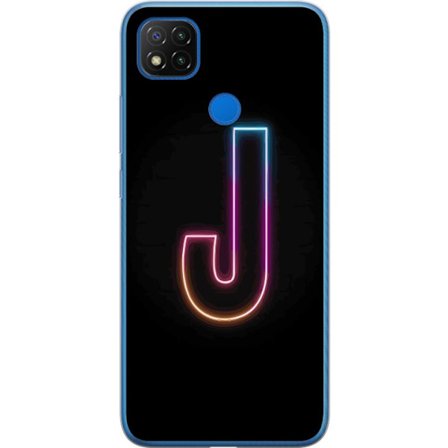 Kompatibelt Mobildeksel til Xiaomi Xiaomi Redmi 9C Minimalistisk neonbokstav J i fargeskiftende lys mot svart bakgrunn