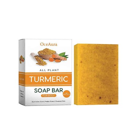 Hudlysende såpe for ansikt og kropp, rensende, skånsom eksfoliering, forminsker porer, reduserer mørk hud, lysnende gurkemeie- og kojisyre-såpe