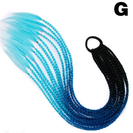 Utvald peruk hästsvans Etnisk stil Gradient Färgglada flätade peruker Hårförlängning för flickor kvinnor