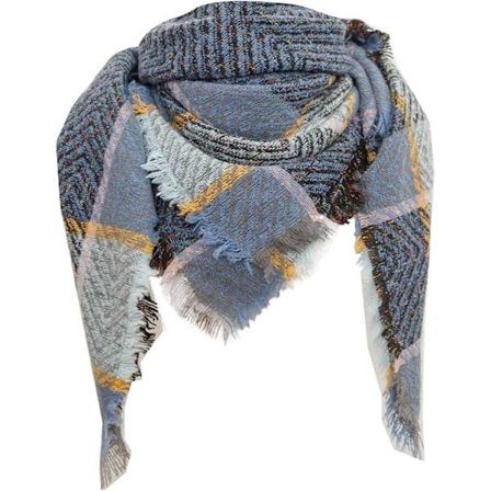 Dam Höst Vinter Halsduk Klassisk Tofs Rutig Halsduk Varm Mjuk Tjock Stor Filt Wrap Sjal Halsdukar Cirkel Halsduk (Blå)