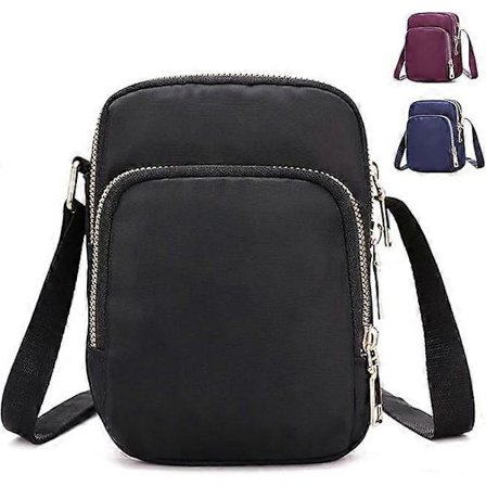 1 KPL Olkalaukku Naisille, Nylonlompakko Olkalaukku, 3-kerroksinen Vetoketjullinen Puhelinlaukku Säädettävällä Hihnalla.