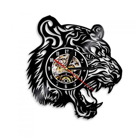 Musiikki Vinyylilevy Seinäkello -Tiikerin Pää Muoto Vinyyli Seinäkello - Vinyyli Kello - Olohuoneen Seinäkoriste - Ainutlaatuiset Lahjat Musiikin 