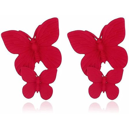 Boho Retro Multicolor Alloy Butterfly Earrings For Women Girl Red -,shznv