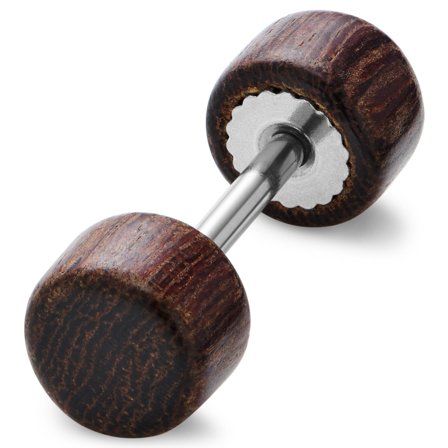 Satago | 6 mm Rot-Eiche & Edelstahl Faux Plug-Ohrstecker für Männer - Ohrstecker