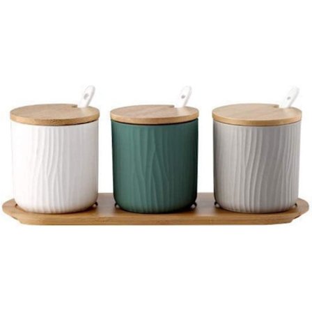 3-delad saltkarssats nordisk hemkreativ keramisk kryddburk med lock litet skeds kryddbox
