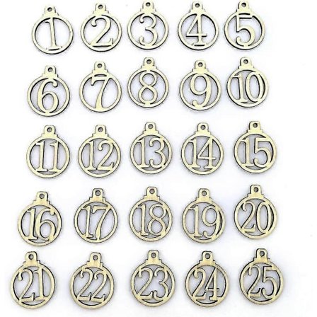 Adventskalender i trä med nummer 1-25, nedräkningsmarkörer, julklappar, adventskalenderetiketter, 25 st