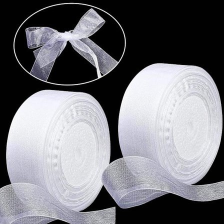 Hvitt bånd 2 ruller 4cm*45m Transparent Skimmer Organza Bånd for Bryllupskort Esker Emballasje Håndverk