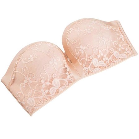 Bekväm axelbandslös push-up-bh för kvinnor, spetsbandeau-bh