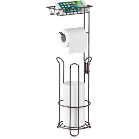 Toalettpappershållare Stativ Mjukpappersrulle Dispenser med hylla för badrumsförvaring Håller Reserve Mega Rolls-Bronze