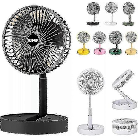 2025 Teleskopisk Hopfällbar Fläkt - Portabel USB Uppladdningsbar Hopfällbar Bordsfläkt 360 Graders Rotation Kylare för Hemmet