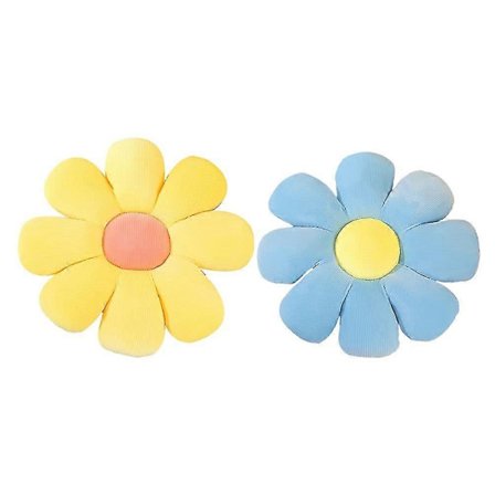 Solros Plys Puder - Blomsterformet Siddepude, Solsikkepude Blød Spisestue Have Stol Pude 40 cm (Blå Gul) 2 stk