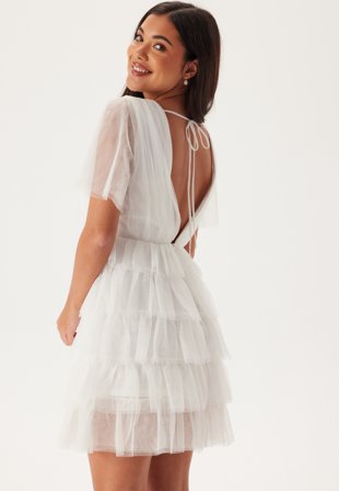 Bubbleroom Occasion - Deep V-neck Tulle Dress - White - Kläder