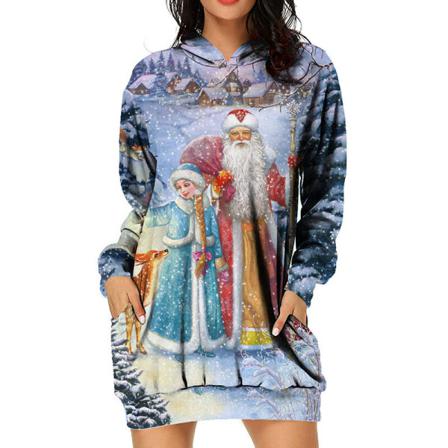 Damer Med Fickor Xmas Huvklänningar Snowflake Print Pullover