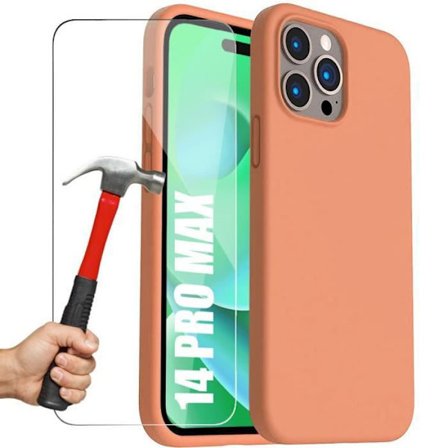 Coque - Silikone - til iPhone 14 Pro Max - Orange - Ultra tynd - 2 Temperede glas
