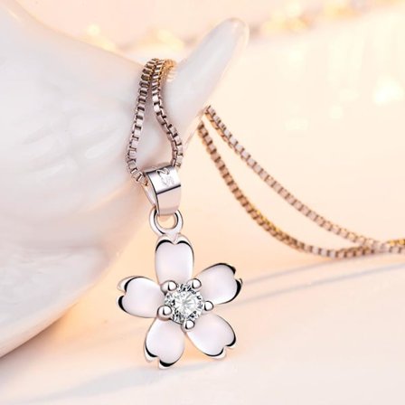 Flower necklace - silver color with white rhinestone