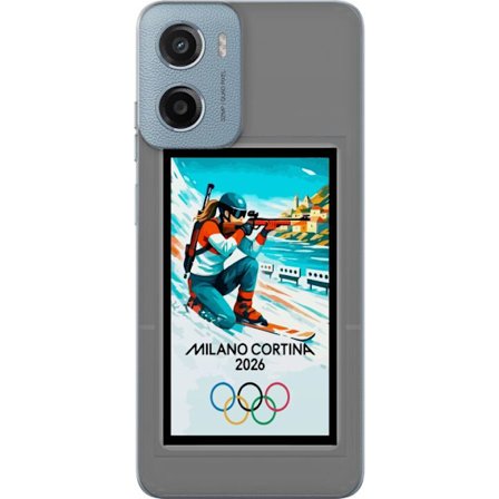 Kompatibelt Mobildeksel til Motorola Moto G05 Retroplakat Cortina Milano 2026 med fjell, vintersportsutøvere, italienske trikolor, Milano-katedralen o