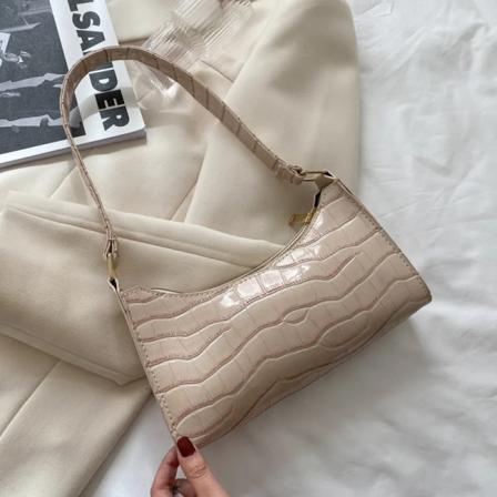 Krokodilmönster PU-läderhandväska Kvinnlig Axelväska Mode Dam Armhåla Retro Casual Damväska Liten Clutch Beige