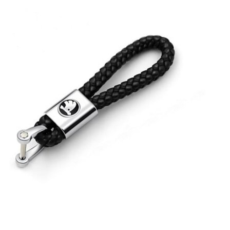 Skoda nøglering i flettet læder Sort One size