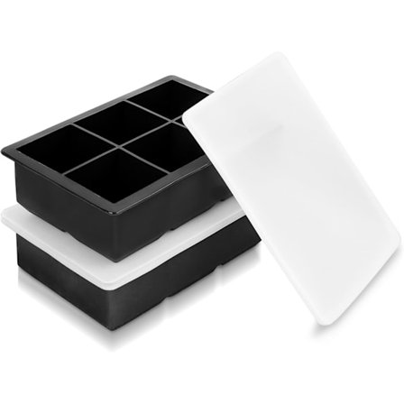 Store isbitbrett med lokk, svarte gjenbrukbare silikonformer for firkantede isbiter til whisky, cocktails, drikker (svart) 2-pakning