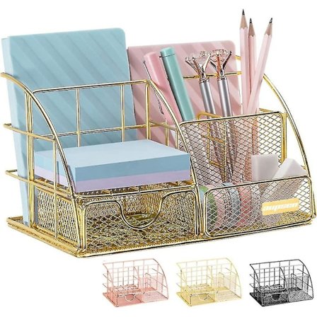 Gull skrivebordsarrangør, nett kontorrekvisita skrivebordstilbehør, har 5 rom