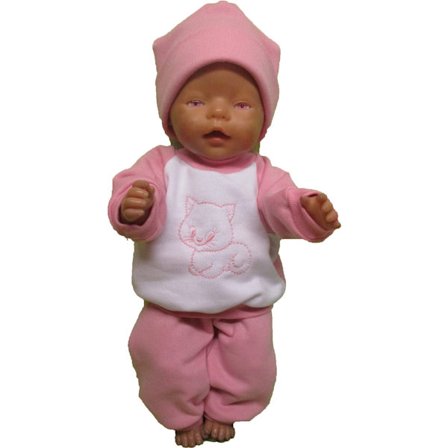 Joggingset i rosa/ vitt med katt till Baby Born, dockkläder.