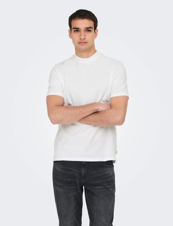 ONLY & SONS Onsotis Life Reg Mock Neck Tee - White - XL