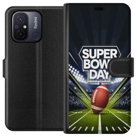 Yhteensopiva Lompakkokotelo Xiaomi Redmi 12C Super Bowl Day juliste, jossa amerikkalainen jalkapallo valaistuksella varustetulla areenalla dramaattise