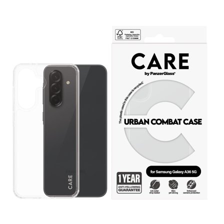 PanzerGlass CARE Galaxy A36 5G Urban Combat deksel (gjennomsiktig) Slankt, men sterkt, laget av resirkulerte materialer
