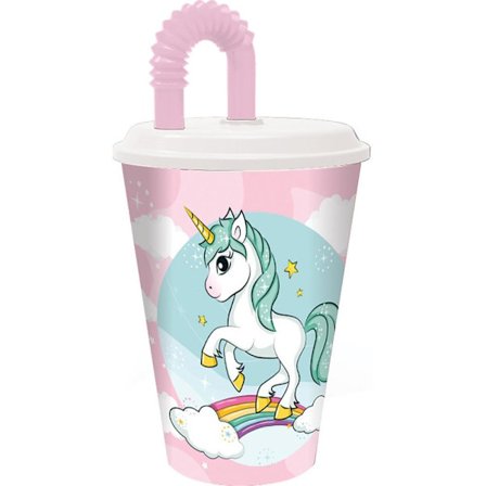 Unicorn Range plastmugg med sugrör rosa