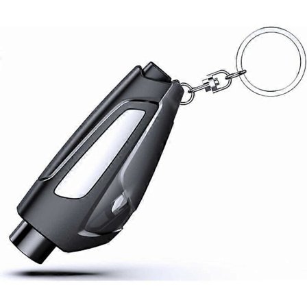 Vindusknuser med beltekutter, sikkerhetsnøkkelring med wolframstålhode for å knuse vinduer og kutte sikkerhetsbelter i nødsituasjoner, svart 83mmX36m 