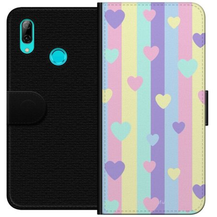 Kompatibelt Lommeboketui til Huawei P smart 2019 Pastellstriper i rosa, gul, lilla og blå med spredte hjerter i myk kawaii-stil.