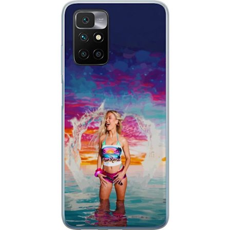 Kompatibel Mobilcover til Xiaomi Redmi 10 Blond kvinde i farverigt strandtøj, der leger i havet ved solnedgang