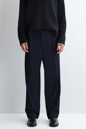COS Men's Pantaloni In Misto Lana A Gamba Dritta Con Pieghe in Blu