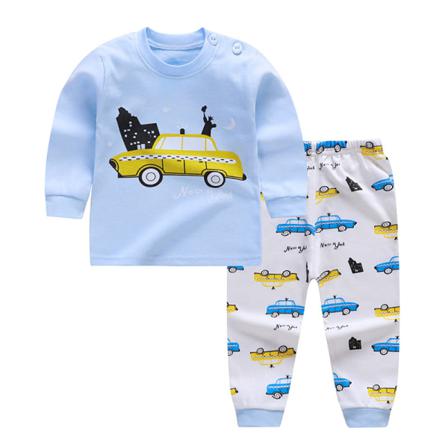 Kid Cartoon Print Crew Neck Sovkläder Elastisk Midja Pyjamas Set