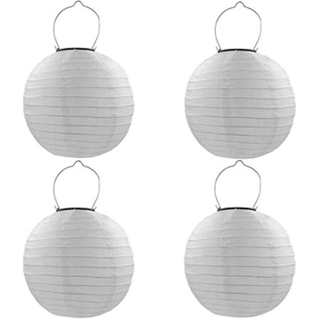4 stk. 20 cm Solar LED Lanterne Vandtæt Nylon Hængende Havelanterne Solcellebelysning til Have, Gårdhave, Terrasse, Bryllup, Festdekoration