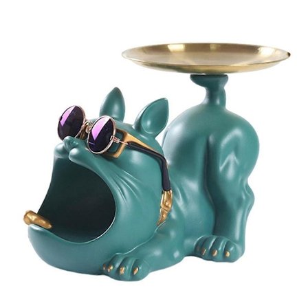 Cool Bulldog Harts av Resin Hund Butler med Bricka för Nyckelhållare Förvaring Smycken Djur Rum Hem D
