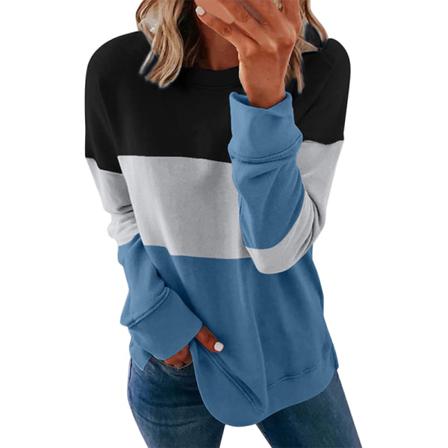 Långärmad Baggy Sweatshirt För Kvinnor Colorblock Patchwork T-shirt