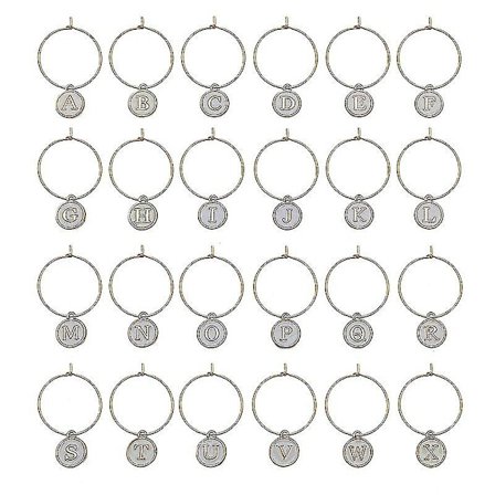 52 Stycken Vinglas Charm med Ringar Taggar Metallbokstäver Glas Charm Markörer Bokstäver Pärlor Markörer för Vin Cocktail Champagne Fest