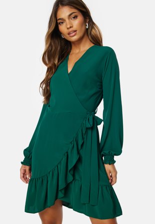 John Zack Frilly Wrap Mini Dress Forest Green Vaatteet