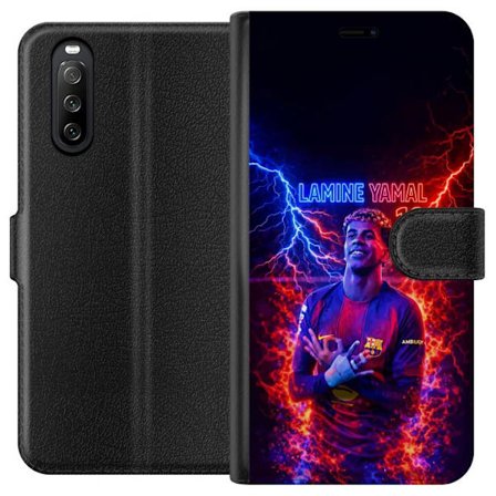 Yhteensopiva Lompakkokotelo Sony Xperia 10 III Viktor Gyökeresin muotokuva Arsenal-paita päällä, jossa intensiivinen katse ja tumma dramaattinen taust