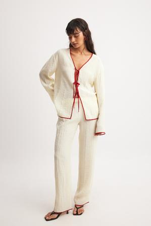 DISCODAYDREAM x NA-KD Geschnürte Hose mit Kontrast im Knitter-Look - Sommerset - OffWeiß - EU 36