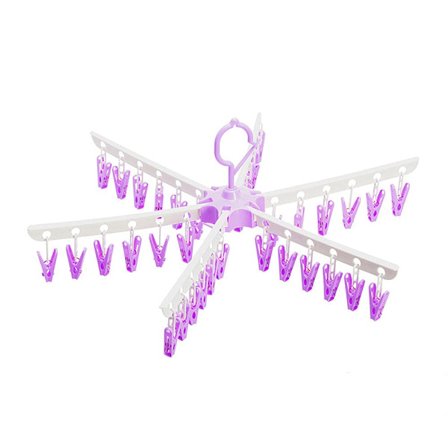 Med 36 klemmer, bærbar, sammenklappelig tørrestativ i plast (lilla)