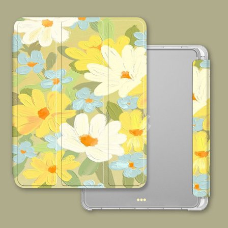Fodral för iPad 2022 10.9" Oljemålning Vild Krysantemum Airbag Tri fold Pennhållare" Målad Olja